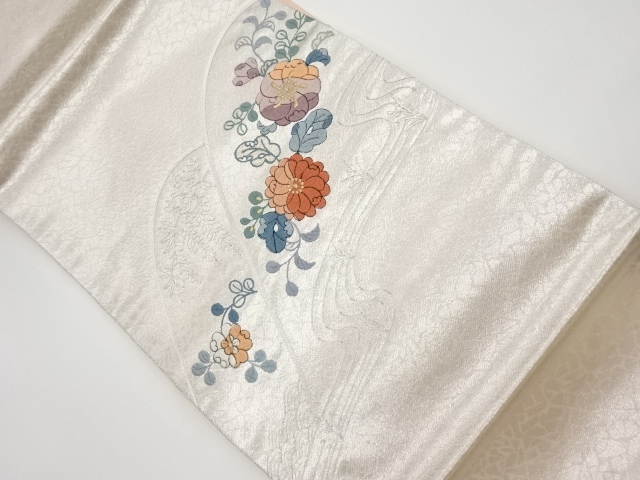 JAPANESE KIMONO / VINTAGE NAGOYA OBI / EMBROIDERY / FLOWERS
